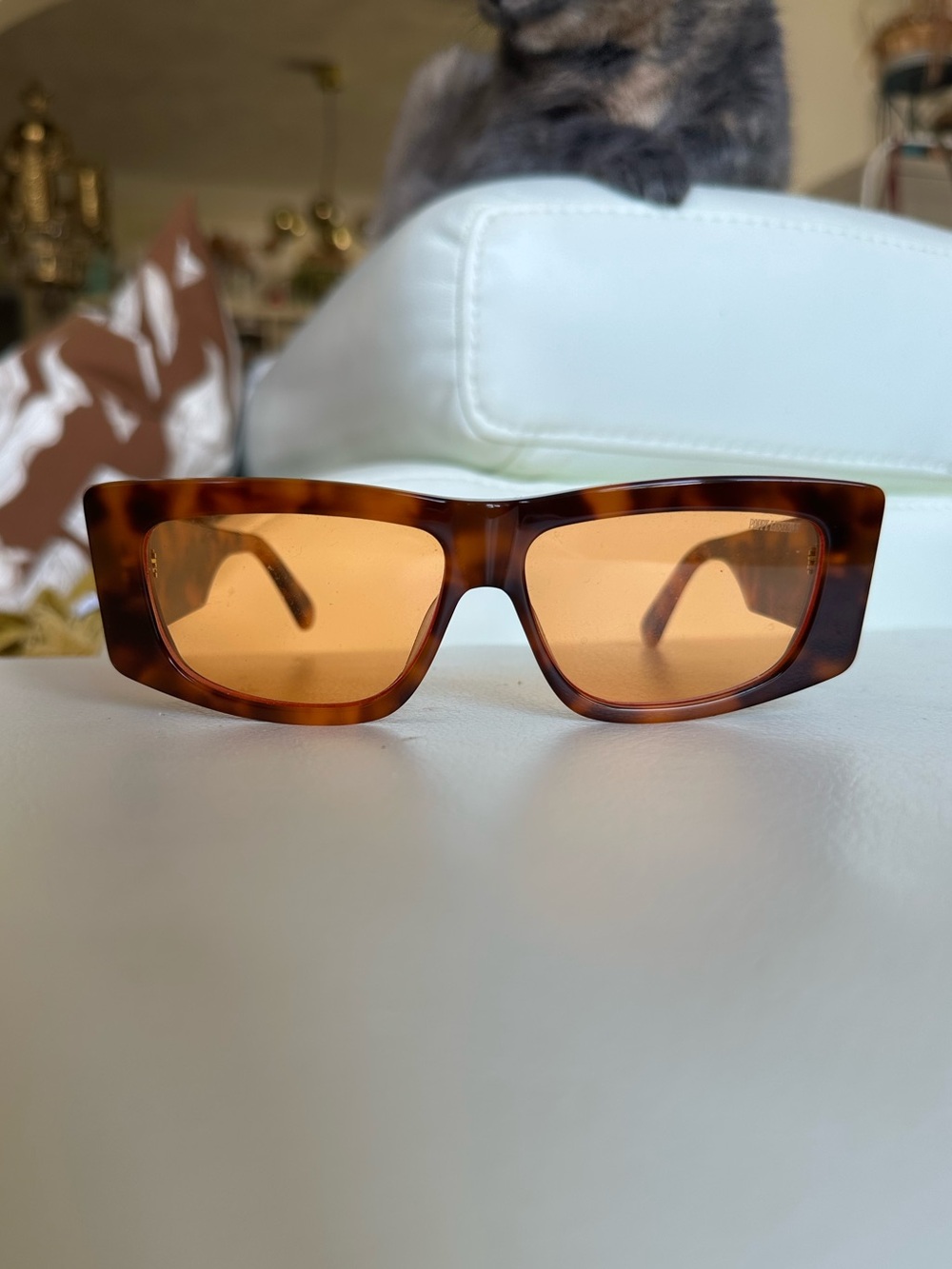 Poppy Lissiman "Bart" tortioise oversized sunglasses orange lenses sample design